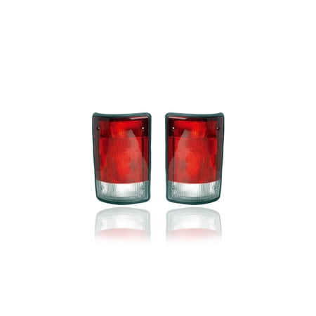 Tail Light - Compatible/Replacement for  95-03 Ford Econoline Van 00-03 Excursion Without Socket & Bulb - Pair Left Driver + Right Passenger Set - F5UZ13404A F5UZ13405A