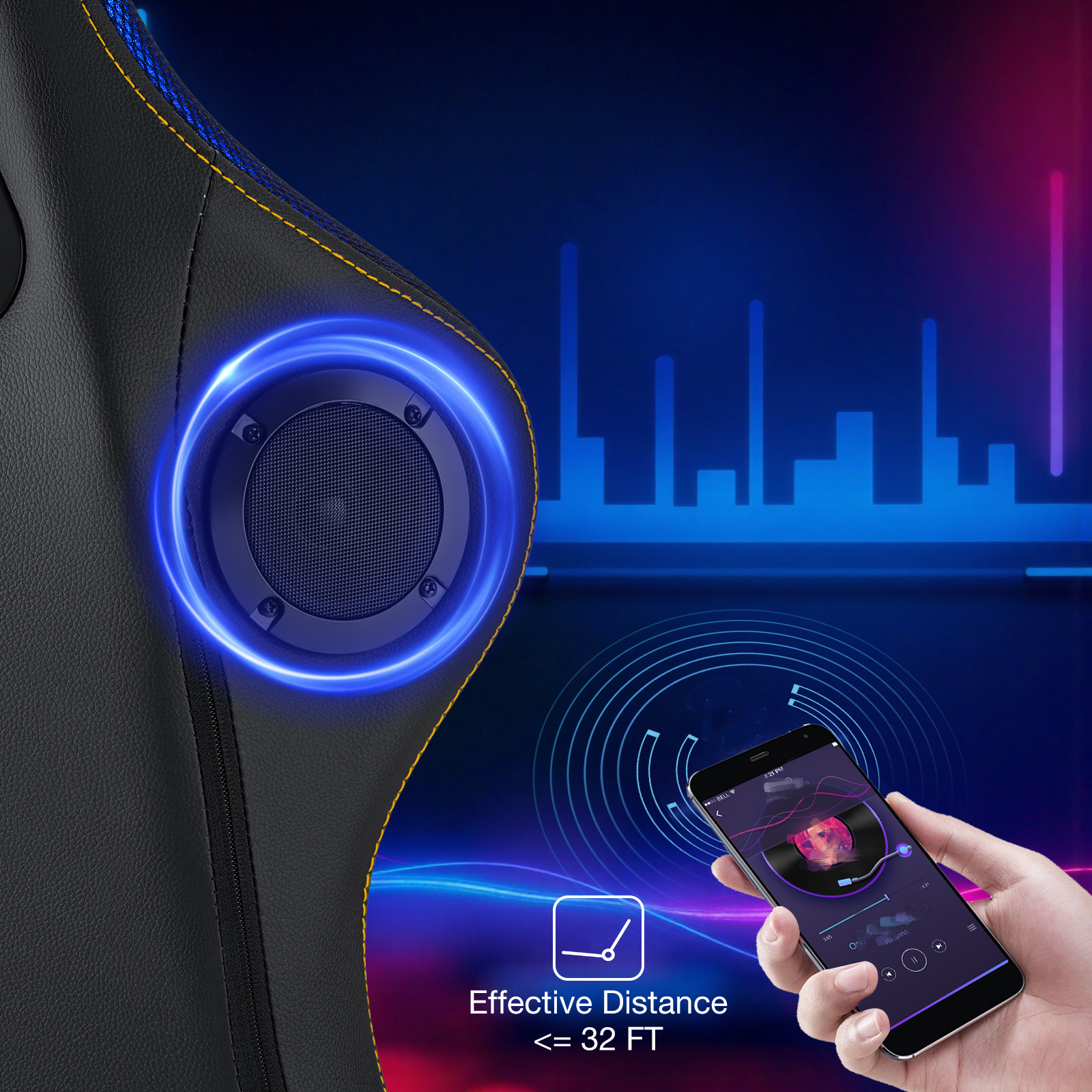 HOFFREE Massage Gaming Chair with Speakers, Leather Game Chair with Bluetooth and Music Rhythm RGB Lights, Big and Tall Gamer Chair with Footrest for Adults, Ergonomic Video Game Chair with Headrest