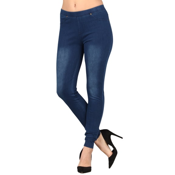 Lildy Women’s Real Denim Skinny Jean Jeggings, Stretchable Cotton Blend Material, Medium Blue Wash, Small/Medium