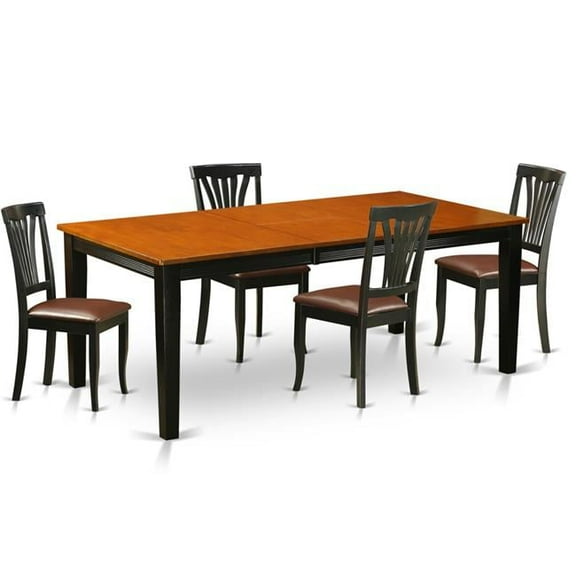 Faux Leather Dining Set - Table with 4 Solid Chair, Black & Cherry - 5 Piece