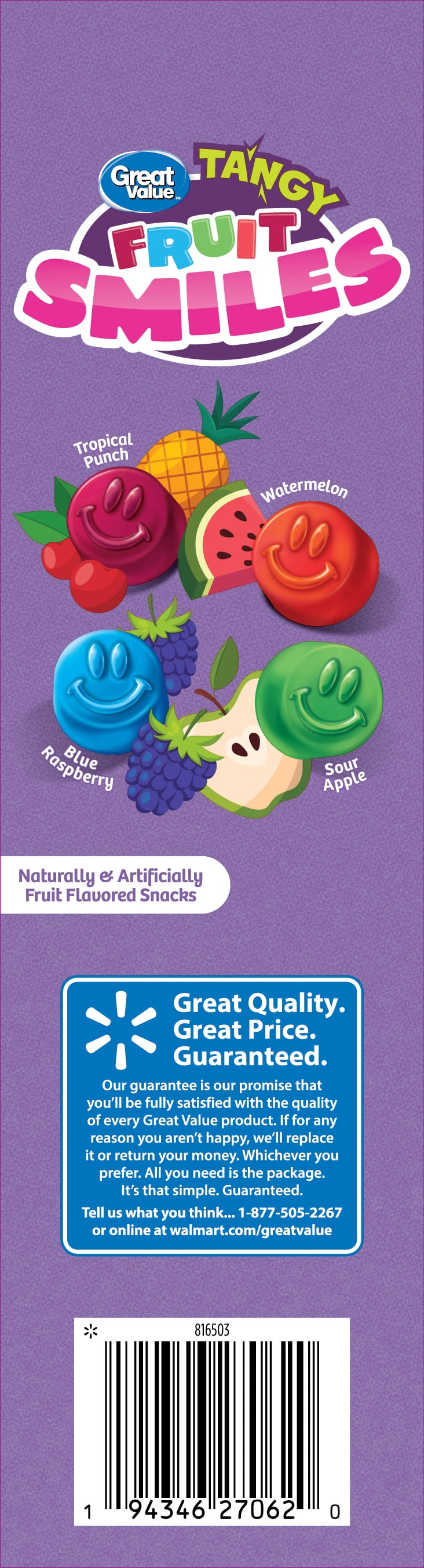 Great Value Fruit Smiles Snacks, Tangy Flavor, 22 Count