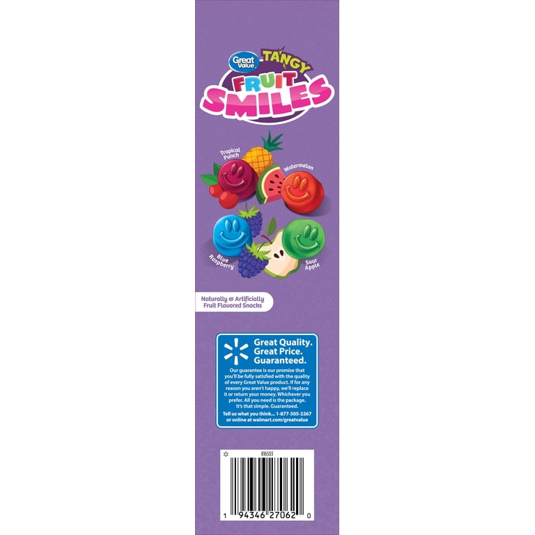 Great Value Tangy Fruit Smiles Snacks 22 Count with Tropical Punch