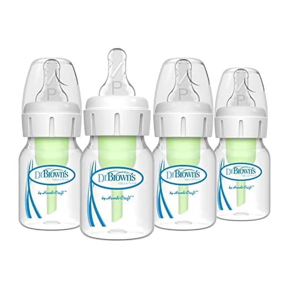 Dr. Brown's Anti-Colic Options  Narrow Baby Bottles, 0m  Preemie Nipple - Bottle to Reduce Colic, 4 Pack, 2 oz/60ml, Preemie Flow
