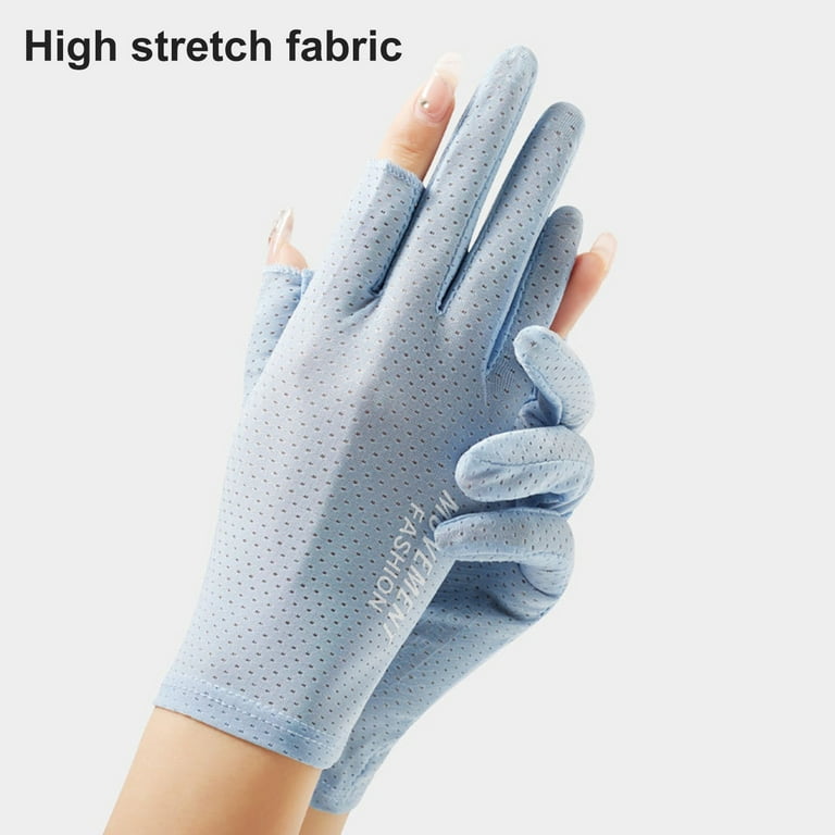harmtty 1 Pair Outdoor Gloves Hollow Out Solid Color Sunscreen Open Finger  Sweat Absorption Breathable Full Fingers Touch Screen Anti-UV Summer  Mittens for Outdoor 