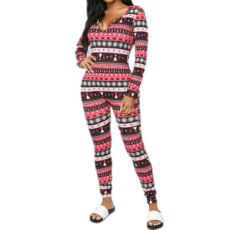 

Women s Christmas One Piece Pajamas Jumpsuit Sexy V Neck Long Xmas Plaid Deer Snowflake Sleep Wear Romper Bodysuit