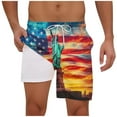 thumbnail image 2 of WAENQINLA Men's American Flag 4th of July Swim Trunks Double Layer Beach Shorts with Pockets Elastic Waist Drawstring Swim Shorts for Summer Yellow Shorts,Size S-2XL, 2 of 5