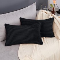 2 Corduroy Pillow Covers, 12X20 Inch Black Decorative Throw Pillow Cases With Soft Textured Surface, For Couch Bed Sofa Bedroom Living Room -