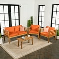 thumbnail image 2 of Thom 4-Piece Mid-Century Modern Acacia Wood Outdoor Patio Set with Cushions and Plaid Decorative Pillows, Orange/Teak Brown, 2 of 6