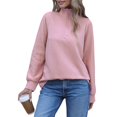 thumbnail image 2 of Women's Quarter Zip Tunics Fall Winter Long Sleeve Pullover Ribbed Quilted V Neck Collared Outfits Loose Pink S, 2 of 10