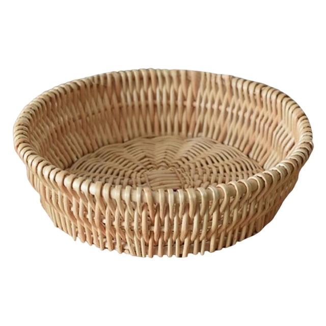 Cesta de mimbre hecha a mano, frutero portátil multiusos de ratán para mesa de comedor. 25cm