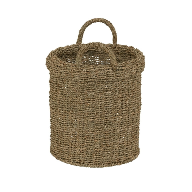 HOUSEHOLD ESSENTIALS Round Woven Wicker Basket with Handles ML