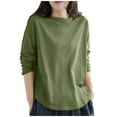 thumbnail image 3 of Women's Long Sleeve Round Neck T-Shirt Tee Top Casual Loose Fit Breathable Lightweight Spring Summer Fashion Basic Shirt | CSEONE,Green L, 3 of 8