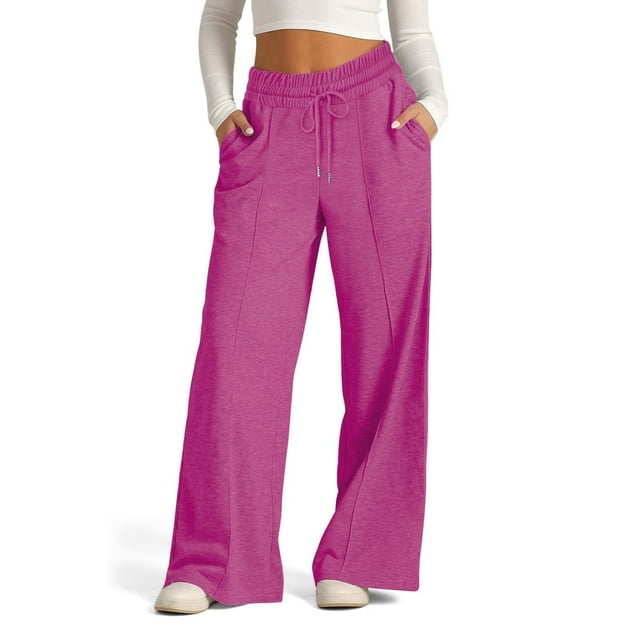 Oversized Wide Leg Sweatpants Girls Elastic Drawstring Straight Leg Sweatpants Waisted Baggy Pants Pocket Hot Pink