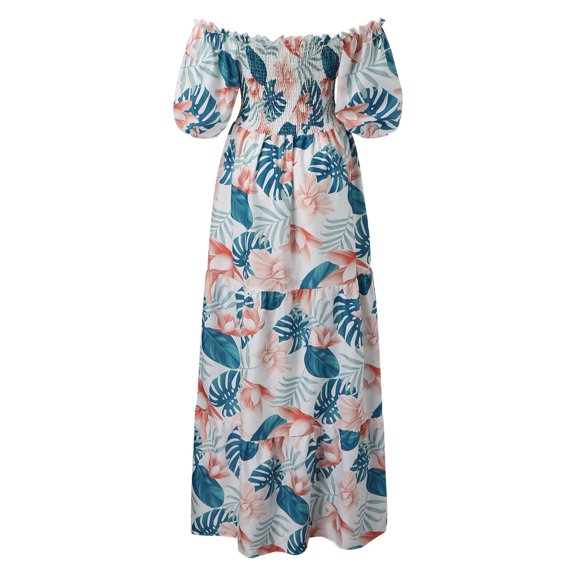 Aayomet Plus Size Dress Women's Vintage Floral Flared A-Line Swing Casual Party Dresses,Blue M