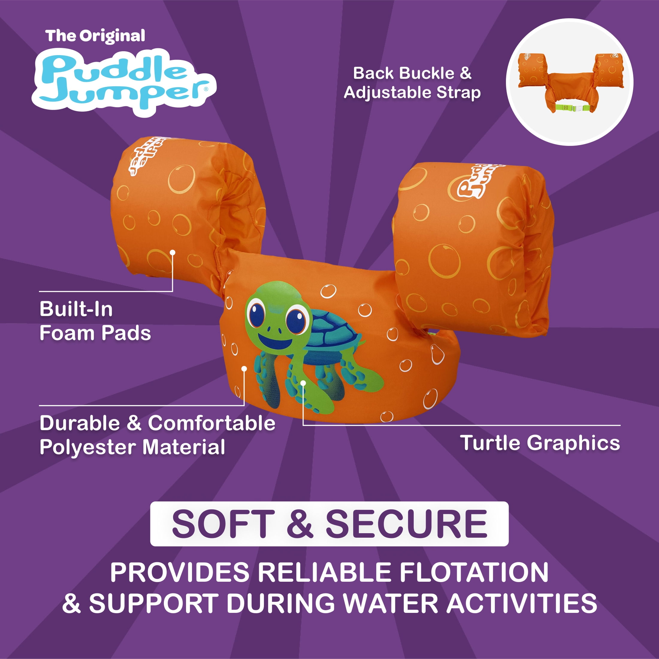 Puddle Jumper Fabric Kids Swim Flotation Vest with Armbands, Unisex 33-55lbs (15-25kg) Weight Capacity
