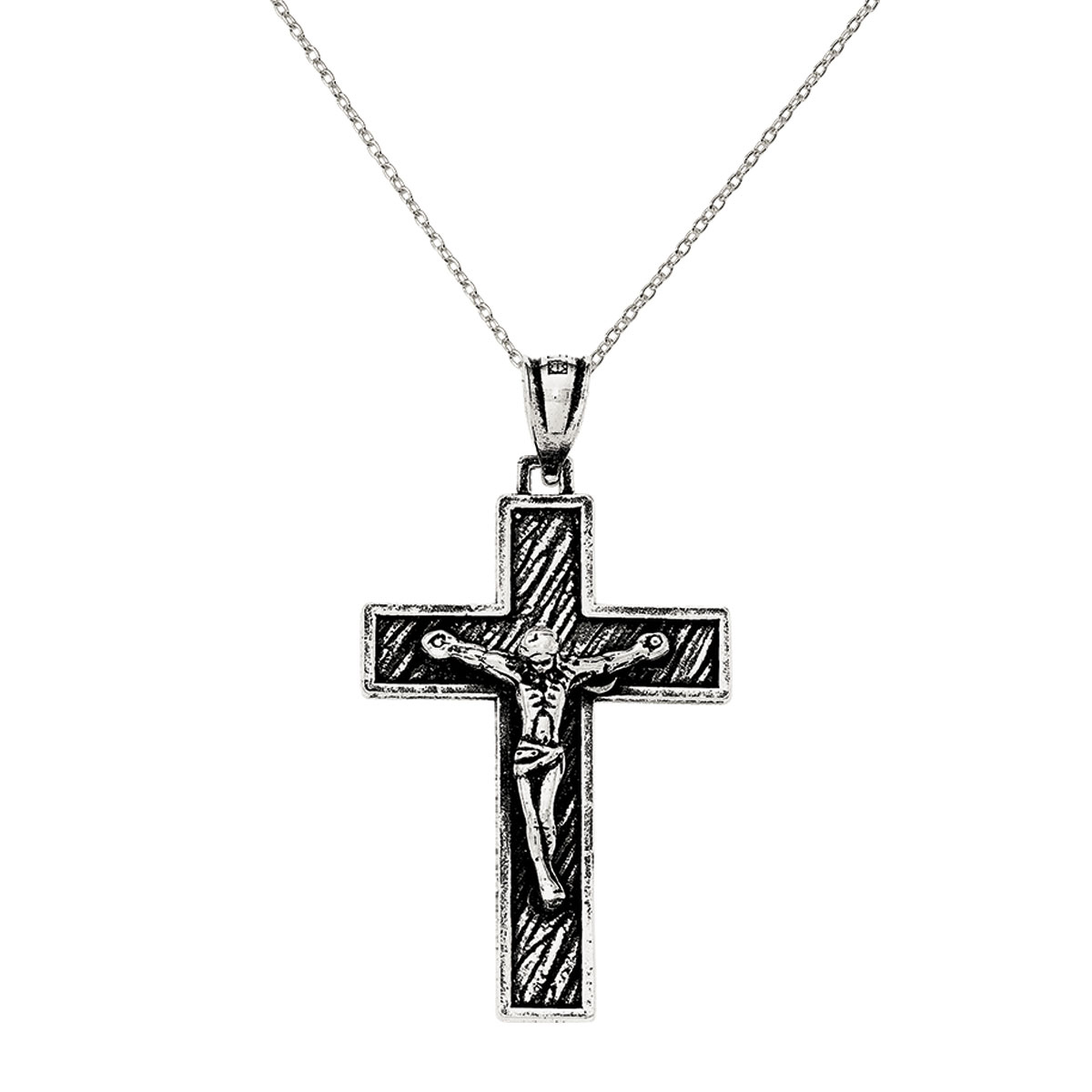 Primal Silver Sterling Silver Antiqued Large Box Cross Crucifix Pendant