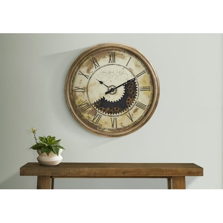 LiviNest 30 Gear Wall Clock for Large Living Room: 76cm Statement Piece with Moving Gears - Antique Gold & Distressed White Face - Easy-Read Roman Numerals & Quartz Movement for Home Office & Foyer