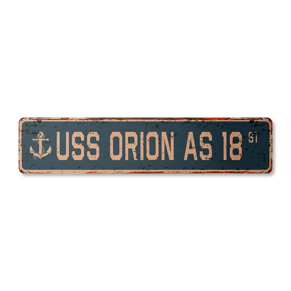 USS ORION AS 18 Vintage Aluminum Street Sign us navy ship veteran sailor rustic metal tin gift | Indoor/Outdoor | 18" Wide