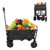 Collapsible Folding Wagon, 150LBS Large Heavy Duty Utility Garden Cart with All-Terrain Wheels and Adjustable Handles for Shopping Camping Sports Outdoor Beach, Orange