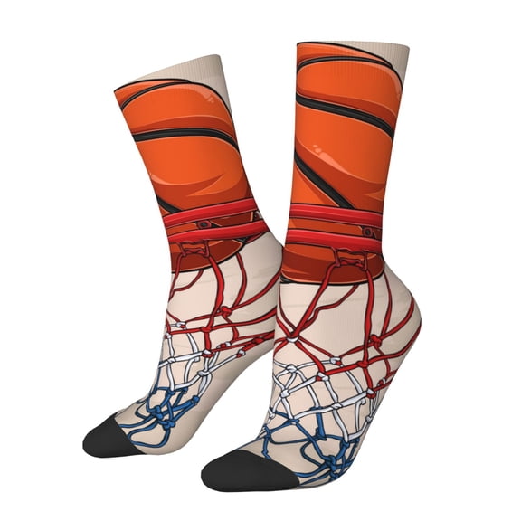 Hirioo Basketball Shot Pattern Adult Middle Tube Socks Breathable Sock Non-Pilling,Contrasting Color Design