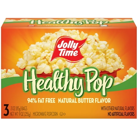 Jolly Time Healthy Pop Butter 94% Fat-Free Microwave Popcorn, Gluten-free 3-Count Boxes (Pack of 12)