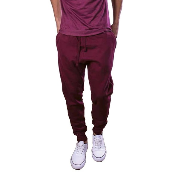 Mens Active Fleece Jogger Pants Burgundy Jogging Urban Basic Tapered fit