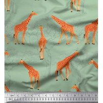 Soimoi Green Cotton Voile Fabric Giraffe Forest Print Fabric by Yard 42 Inch Wide