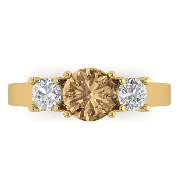 Three-Stone Engagement Ring for Women - 1.5ct Simulated Champagne Diamond in 18K Yellow Gold Promise Ring