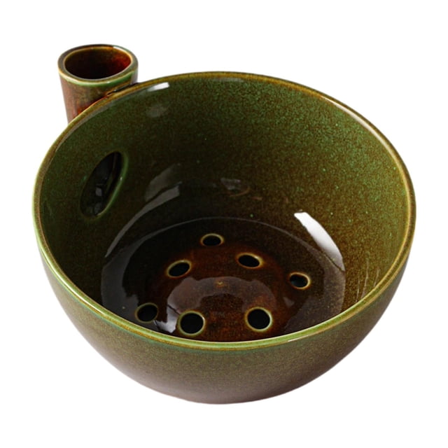 Recipiente de cerámica autolimpiante para lavar frutas y verduras, con desagüe, 18 cm (7 pulgadas). Verde