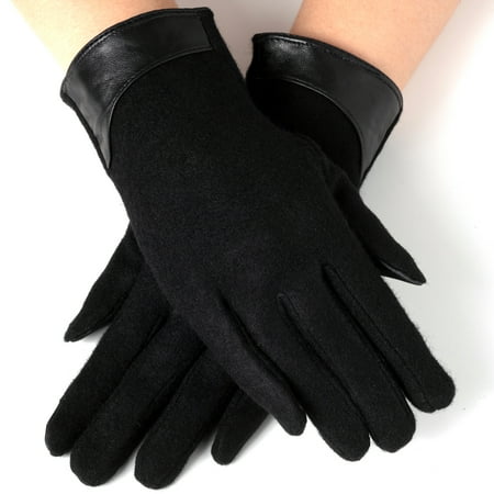 Womens Evening Gloves Leather Trim Touchscreen Texting Wool