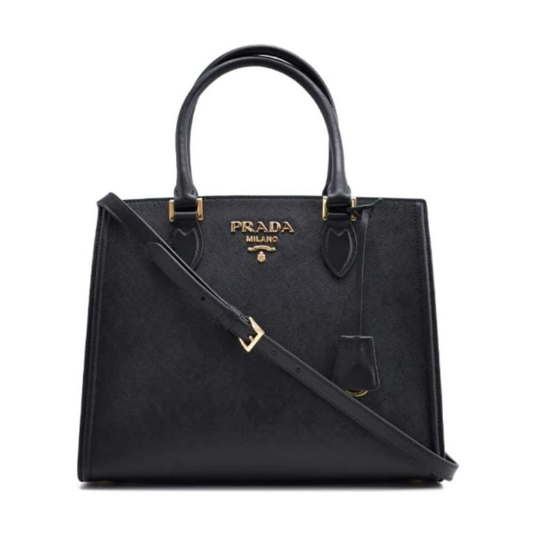 Prada Saffiano Lux Black Medium Satchel Handbag 