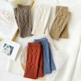 thumbnail image 3 of 1 Pair Solid Color Ribbed Cuffs Thumbhole Design Knitted Gloves Unisex Korean Style Half-finger Mittens Arm Warmers, 3 of 10