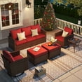 thumbnail image 4 of ELPOSUN Patio Furniture Set, 6 Pieces Outdoor Patio Set, All-Weather Wicker Rattan Outdoor Furniture Set with Swivel Chairs for Poolside, Backyard, Brown Wicker Red Cushions, 4 of 10
