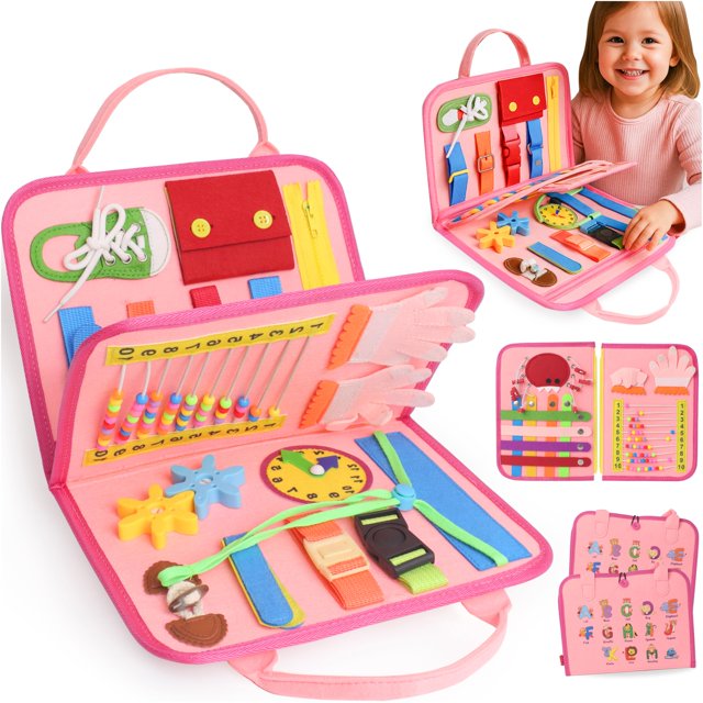 Libro de mesa JAGSYJOY Montessori Busy Board para niños pequeños Sensory Pink