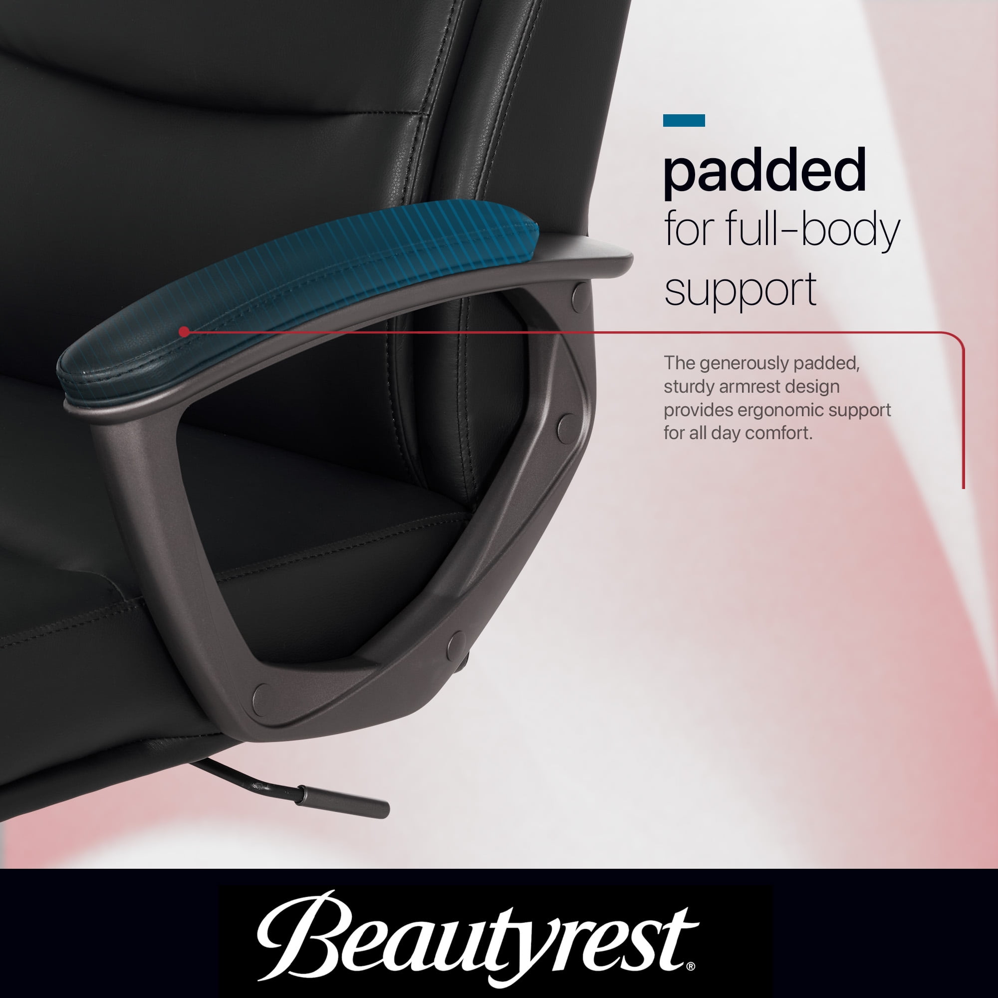 Beautyrest Amara Ergonomic Manager Office Chair with Padded Armrest for Teens Adults, Black