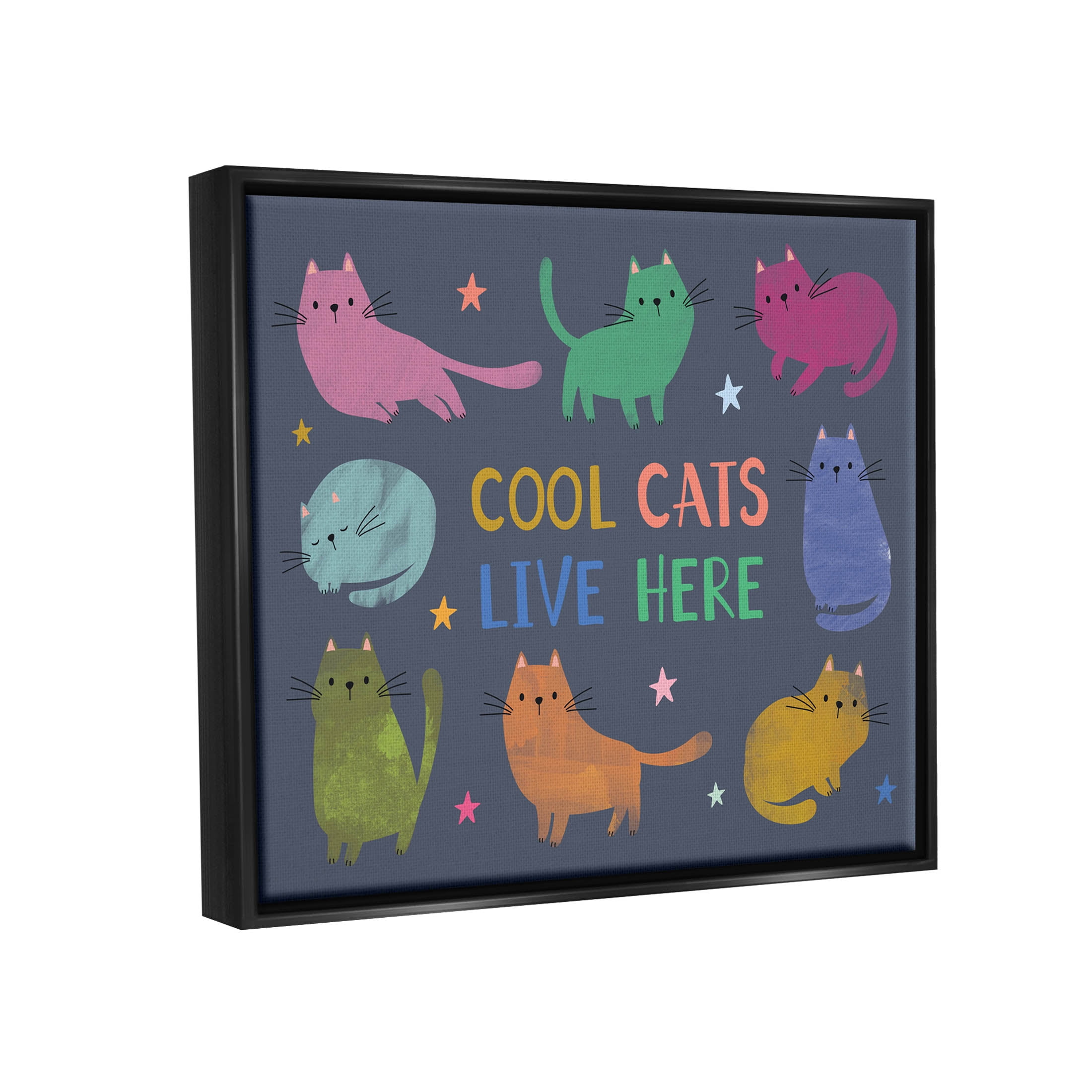 Cool Cats Live Here Phrase Animals & Insects Graphic Art Jet Black Framed Art Print Wall Art