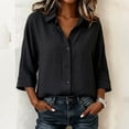 thumbnail image 4 of Gaukiv Womens Shirts Three Quarter Sleeve Collared Blouse Loose Fit Summer Tops Black XL, 4 of 4