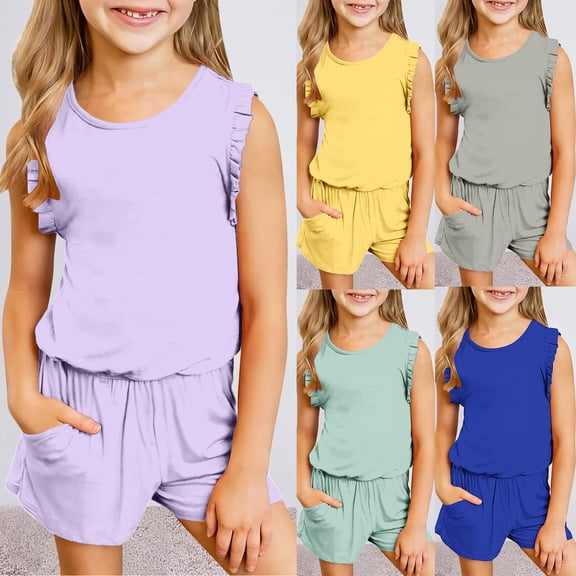 3T Girl Clothes Summer Clothes Outfit for Girls Two Piece Short Sleeve Top Elastic Waist Shorts Set Casual Clothing Sets