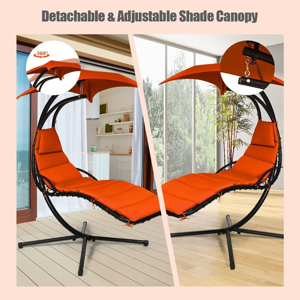 Aimee Lii Hanging Stand Chaise Lounger Swing Chair with Pillow, Patio Loungers, Orange