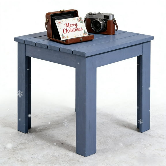 UBesGoo 18 Inch Square Outdoor Side Table, Slatted Fir Wood, Weather Resistant & Easy Clean, for Patio Garden Lawn Living Room, Navy Blue