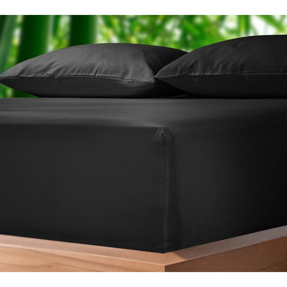 Royale Linen Bamboo Viscose Fitted Sheet Full Only Cooling Full Size Fitted Sheets Deep Pocket Up to 16" Organic Viscose Derived from Bamboo - Breathable & Silky Bottom Sheet (54x75 Inch, Black)