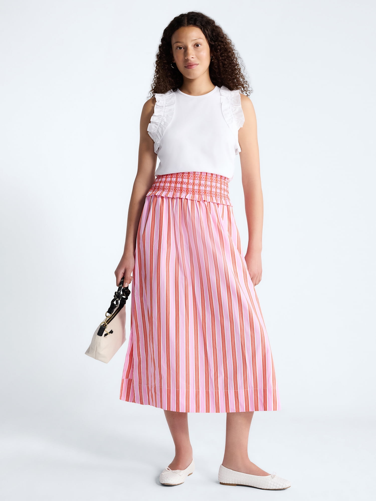 Free Assembly Women's and Women's Plus Striped Cotton Maxi Skirt with Smocked Waist, Sizes XS-4X