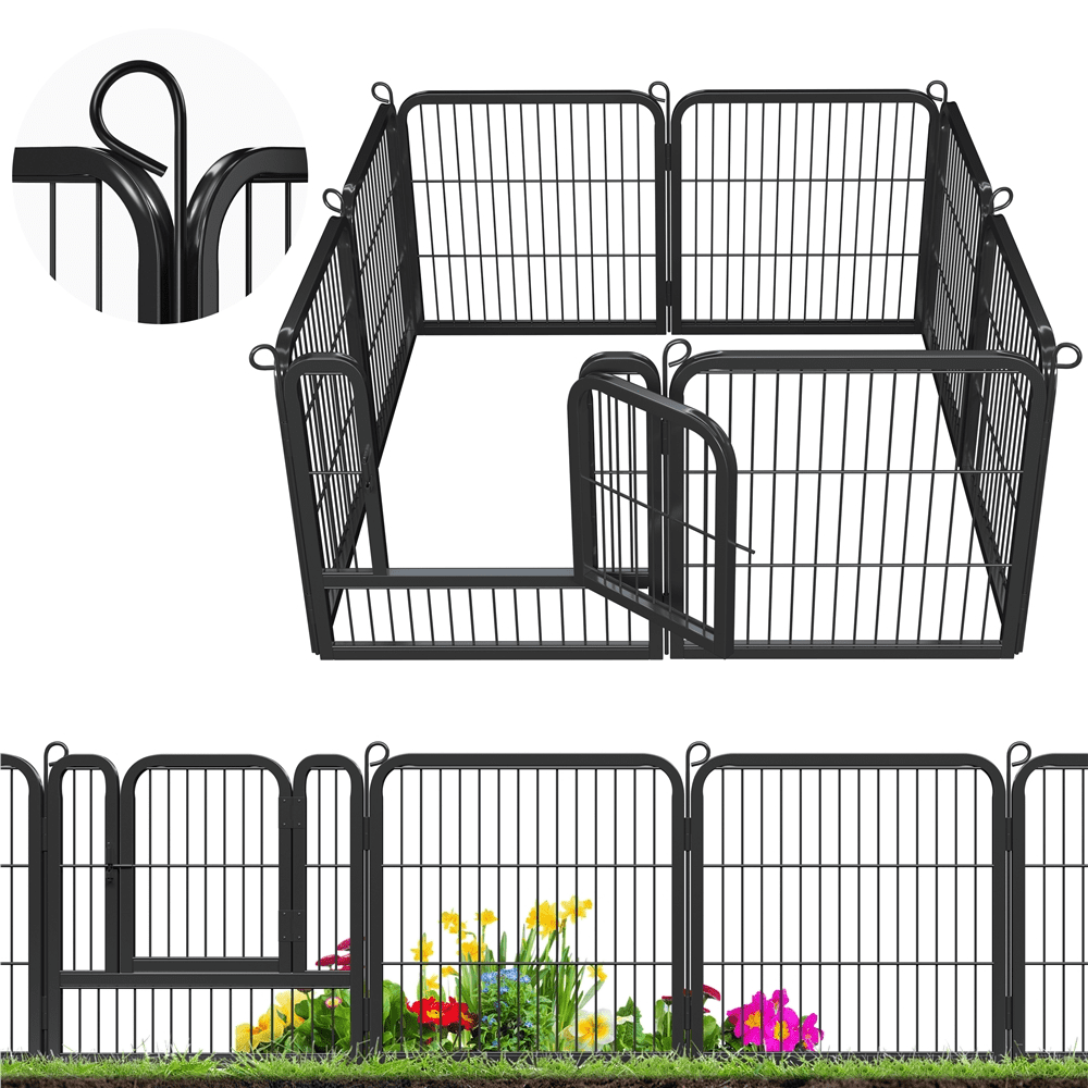 Alden Design 25" Tall 8 Panels Metal Dog Playpen Fence for Outdoor Indoor, Black