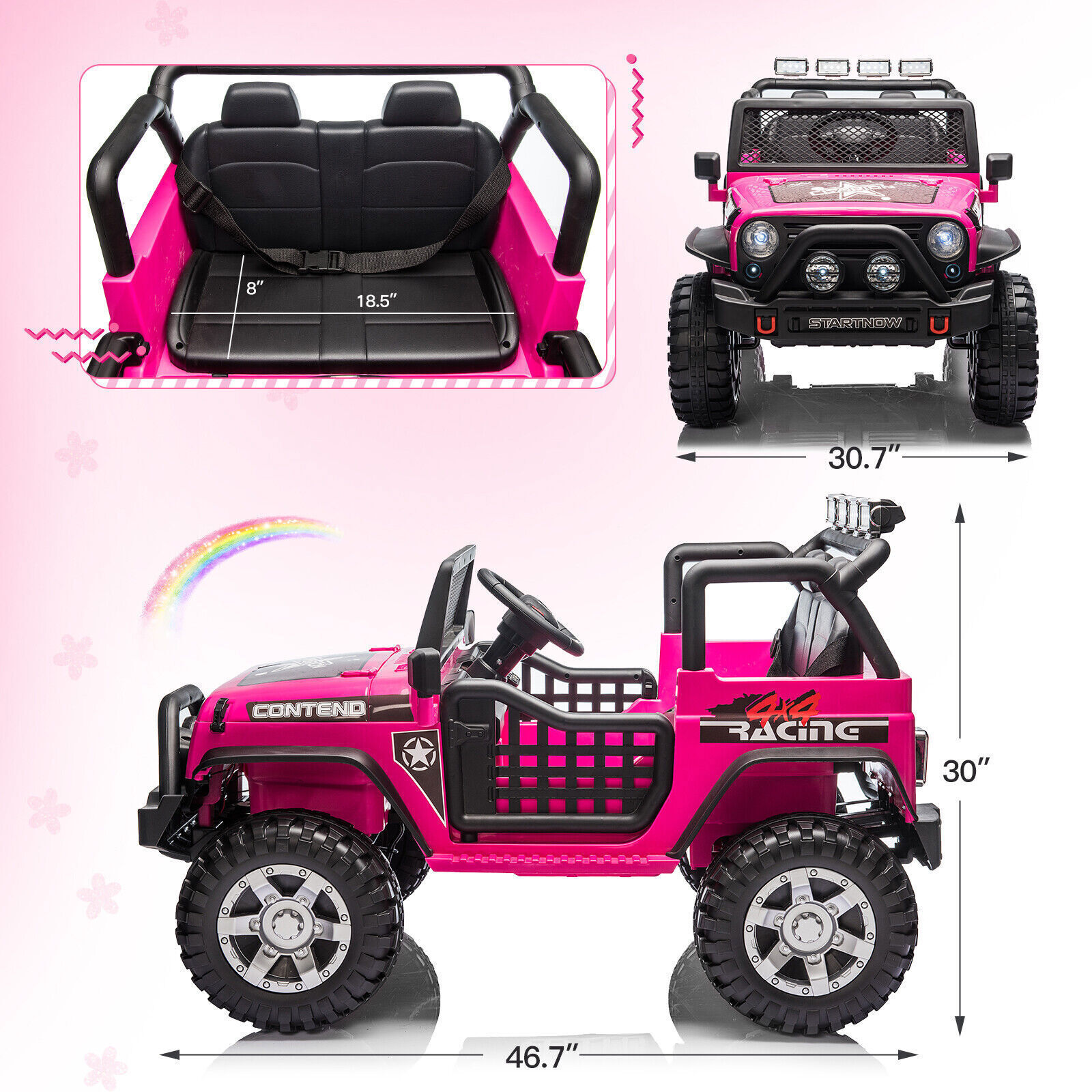 Dazone 12V Kids Ride on Jeep Car, Electric 2 Seats Off-road Jeep Ride on Truck Vehicle with Remote Control, LED Lights, MP3 Music, Pink - image 5 of 8