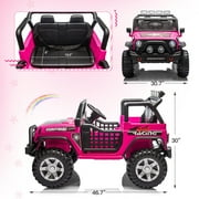 Dazone 12V Kids Ride on Jeep Car, Electric 2 Seats Off-road Jeep Ride on Truck Vehicle with Remote Control, LED Lights, MP3 Music, Pink