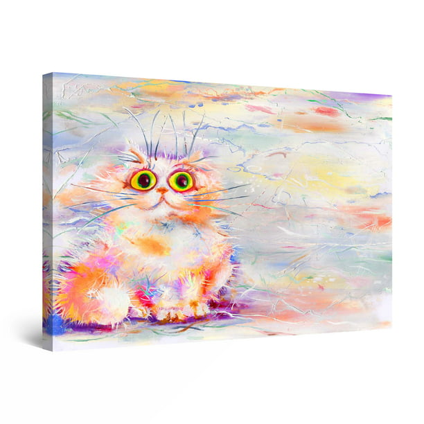 Startonight Canvas Wall Art Cute Colored Cat Animal Large Painting for Kids  Framed 32