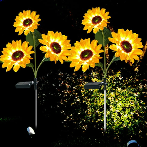 Dvkptbk Décoration en Plastique Tournesol Lightoos Extérieur, 2 Pack Lumières de Jardin, Lumières de Fleurs pour Jardin, Allées, Arrière-Cour, Patio, Éclairage Décoratif de Cour & Plafond