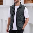 thumbnail image 3 of FRSASU Mens Work Vest Summer Outdoor Casual Fish Photo Travel Golf Cargo Vest Sleeveless Jacket with Zip Pockets Black, 3 of 6