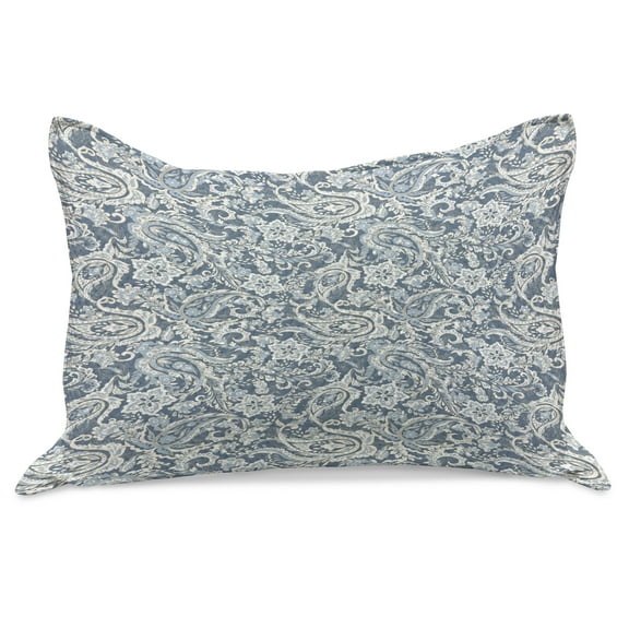 Paisley Knitted Quilt Pillowcover, Vintage Monochrome Folkloric Floral Art, Standard King Size Pillow Cover for Bedroom, 36" x 20", Blue Grey Purpleblue, by Ambesonne