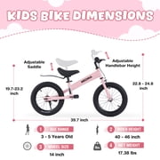 Meghna 14 inch Kids Balance Bike 2 in 1 Kids Bike Bicycle Detachable Training Wheels Dual Brake for 3-7 Years Old Toldders Pink